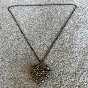 Vintage Silver Tone Heart Pendant Necklace Cluster Beaded Statement Charm 18-20